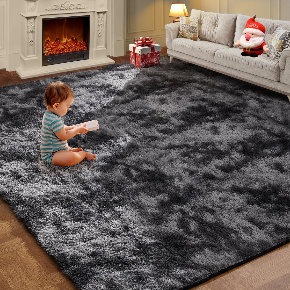 KNZE shag rug 5x7 with soft pile enhances living room comfort