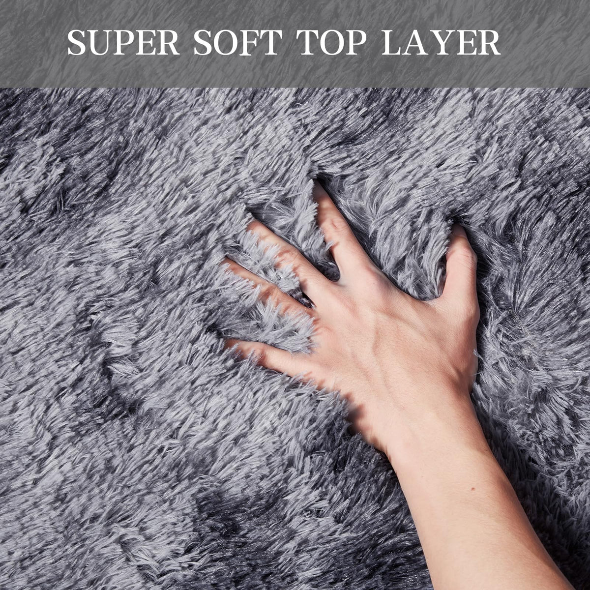 KNZE shag rug edge-locked detail prevents fraying and keeps edges neat