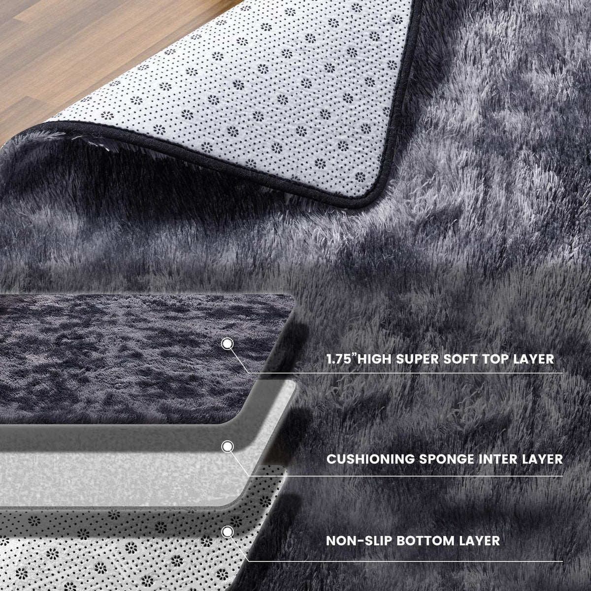 KNZE shag rug anti-slip dots improve grip on smooth floors