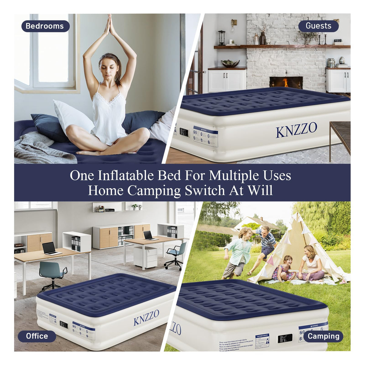 KNZZO built-in pump inflates and deflates quickly for effortless setup.