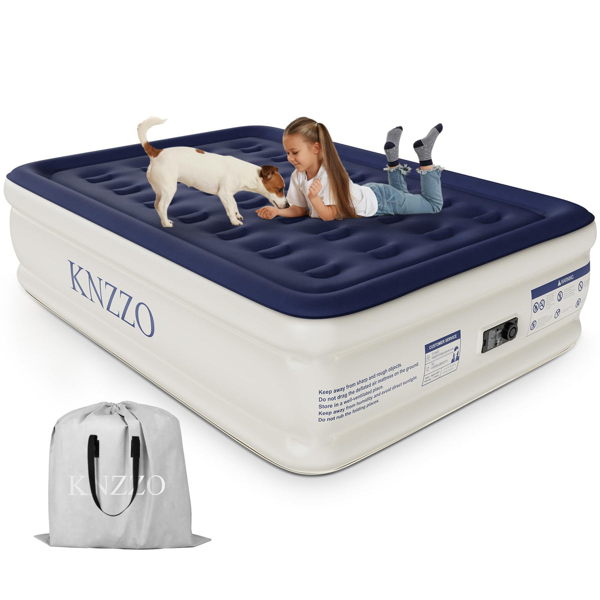 KNZZO air mattress full built-in pump for quick setup and use.