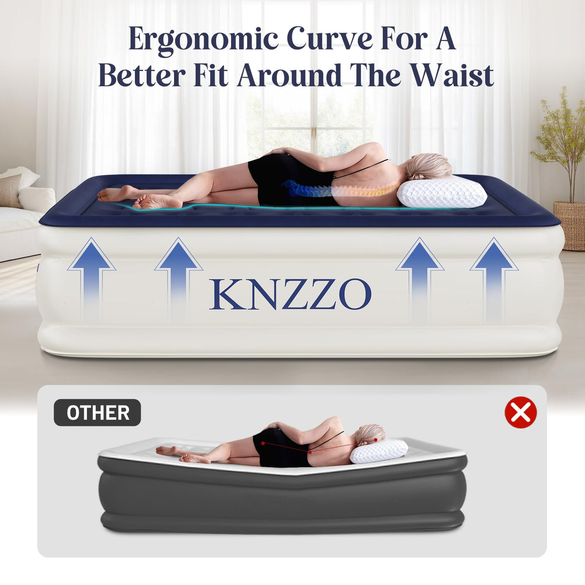 KNZZO air mattress ideal for guests or camping at home.