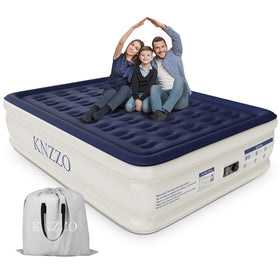 KNZZO queen air mattress with built-in pump for quick setup.