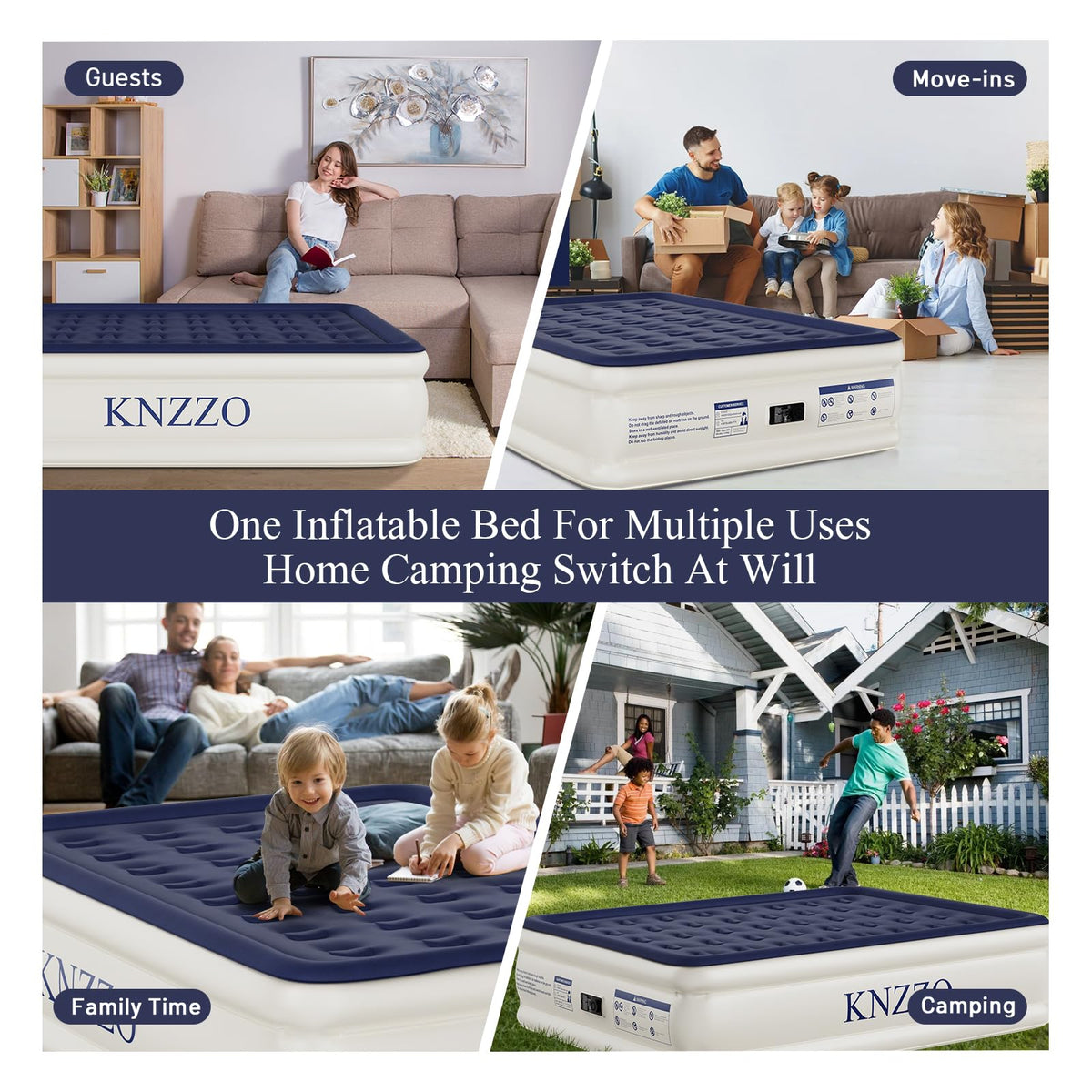 KNZZO queen air mattress folds compactly for storage.