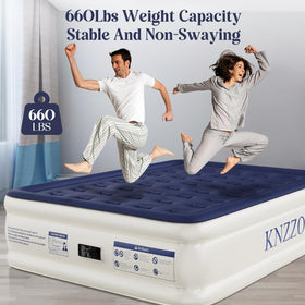 KNZZO queen air mattress with soft flocked top for plush comfort.