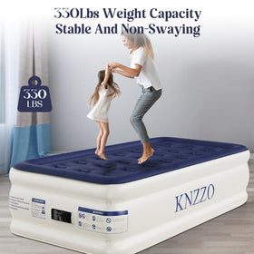 KNZZO twin air mattress with soft flocked top for plush comfort and stability