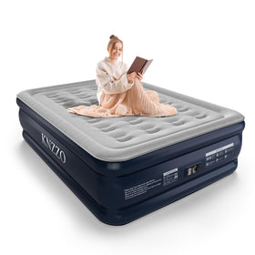 KNZZO full air mattress with built-in pump inflates quickly for guests.