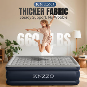 Built-in pump provides quick, effortless inflation for KNZZO Queen air mattress.
