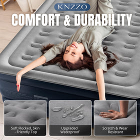 Compact storage ready KNZZO Queen air mattress after deflation.