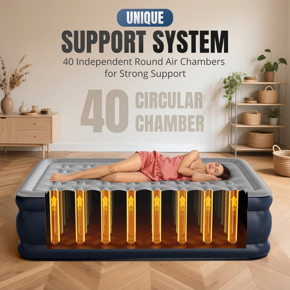 Three-minute inflation speeds setup for KNZZO Queen air mattress in most rooms.