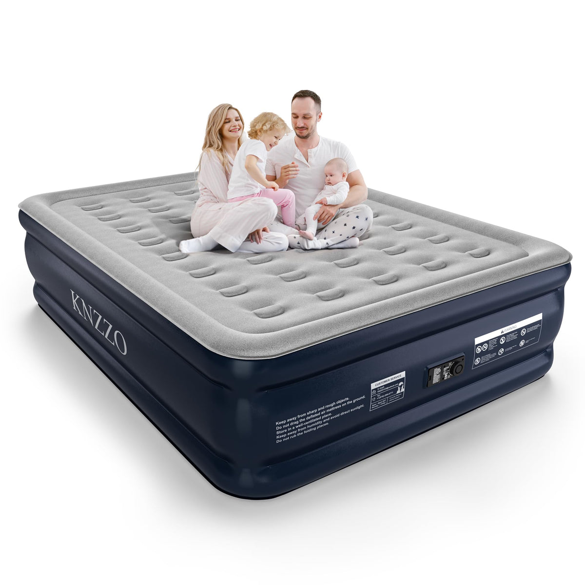 KNZZO Queen air mattress with waterproof flocked fabric delivers durable, skin-friendly comfort.