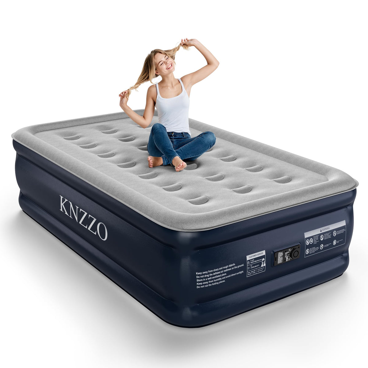 KNZZO twin air mattress built-in-pump demonstrates quick setup for guests.