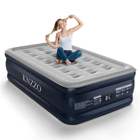KNZZO twin air mattress built-in-pump demonstrates quick setup for guests.