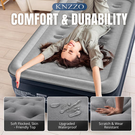 KNZZO twin air mattress independent-support-system adapts to body shape for comfort.