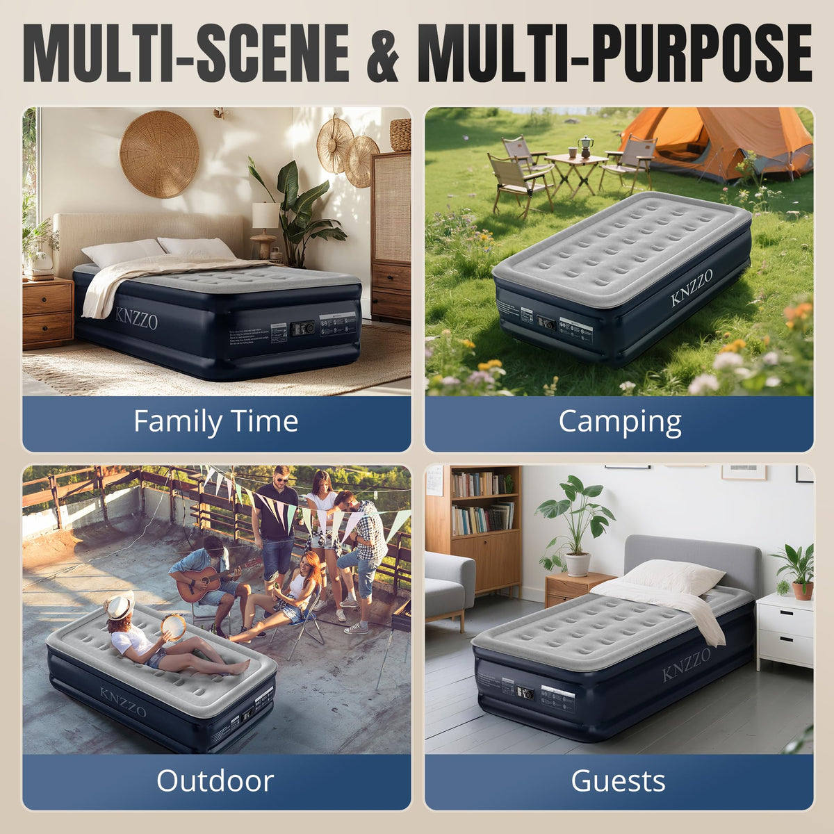KNZZO twin air mattress indoor-outdoor-use ideal for versatile trips.