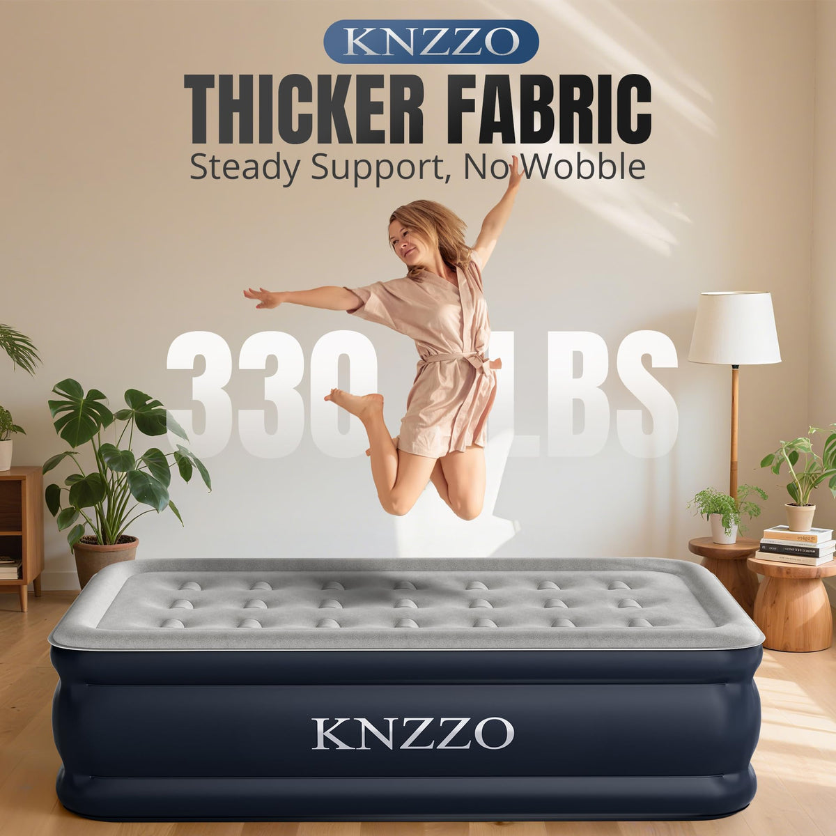 KNZZO twin air mattress three-minute-inflate ensures fast setup for camping.