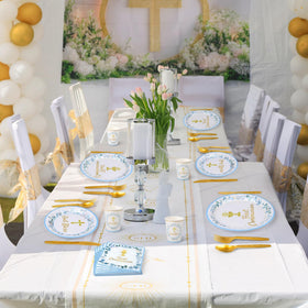 Kochorie decorative prints with leaf motifs and cross design for reverent ambience.