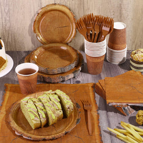 Kochorie wood grain slice brown cutlery set complements rustic tables