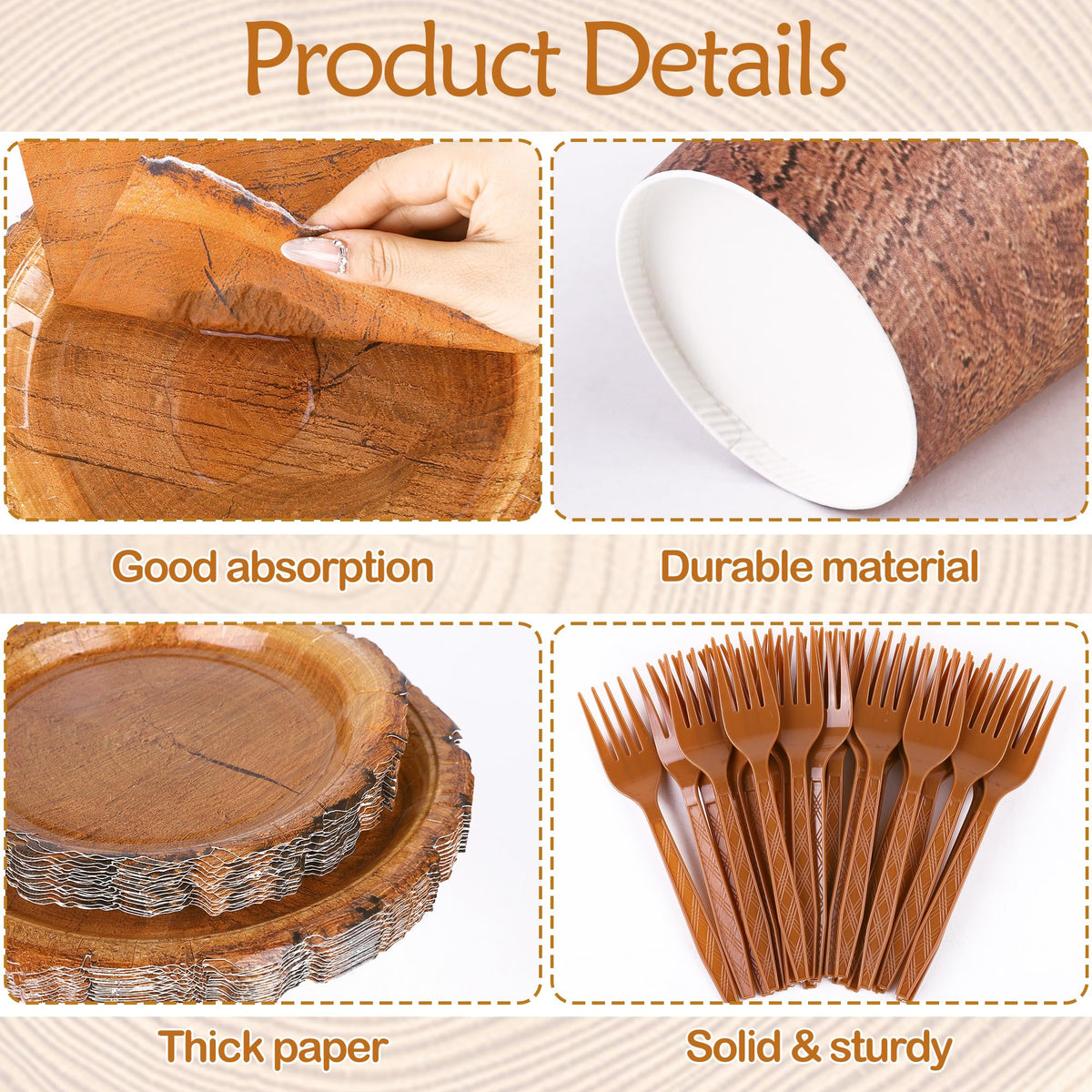 Kochorie wood grain slice napkins folded neatly for quick setup