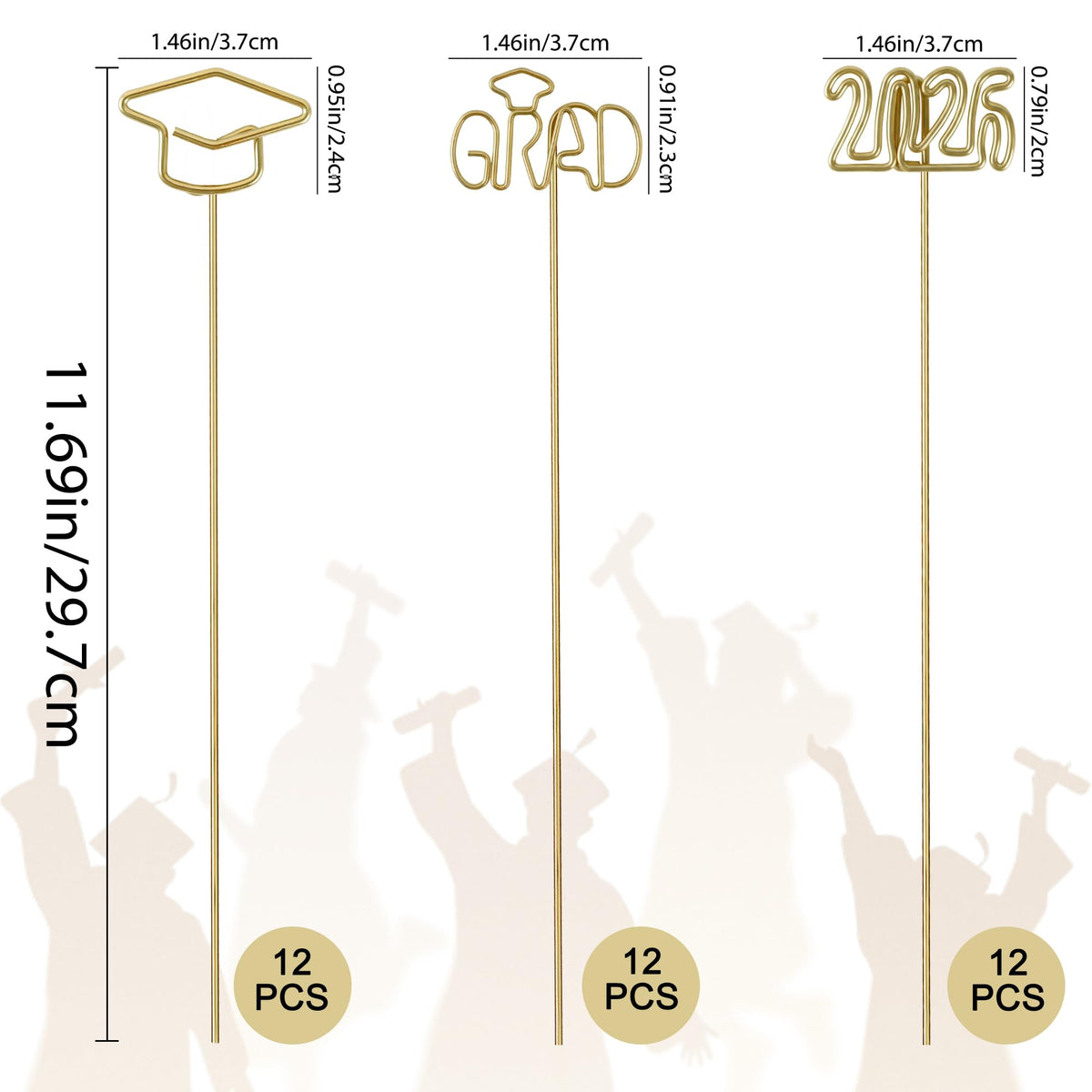 Kockuu graduation gold photo holder with grad word design for desk or centerpiece displays.