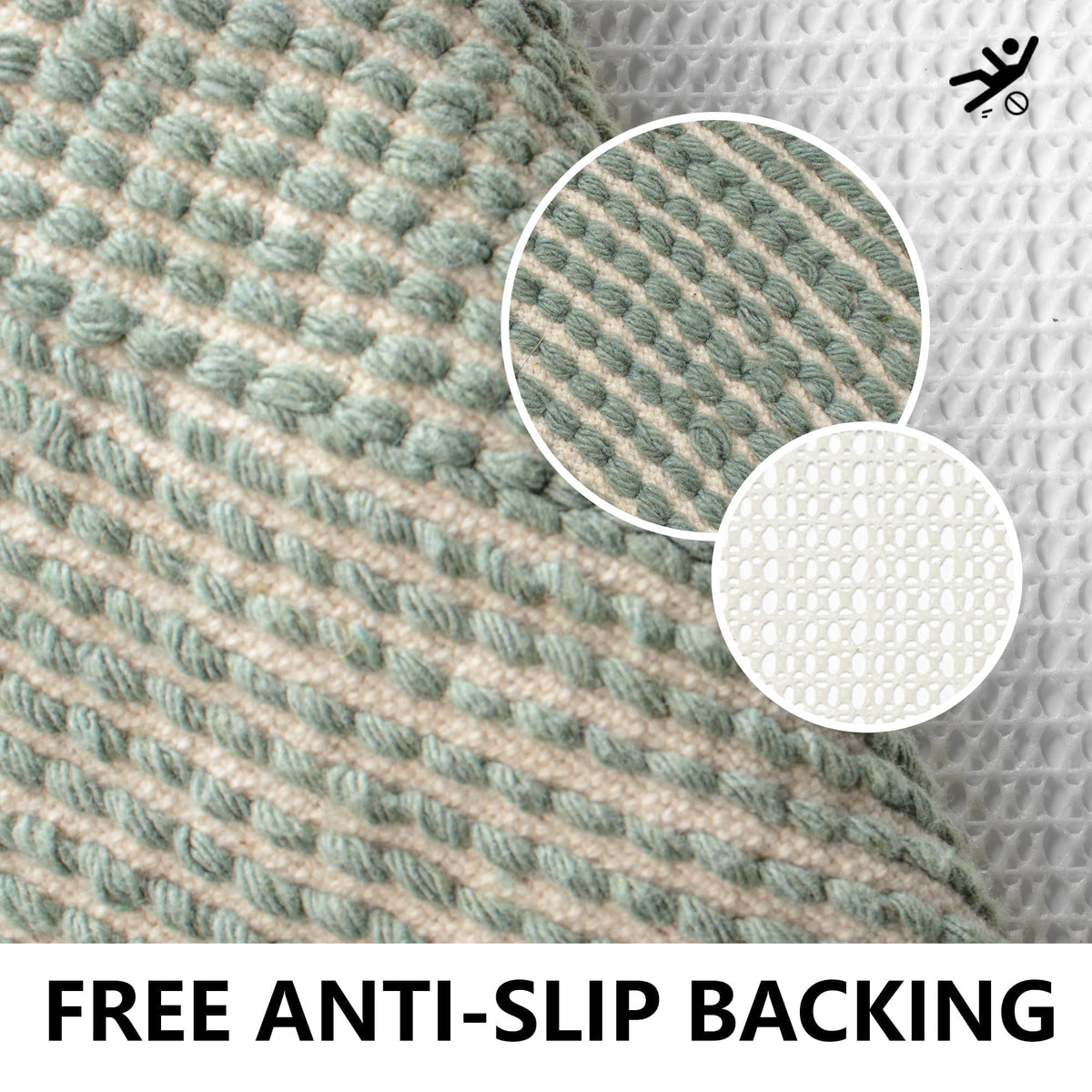 KOEXM boho rug with non-slip backing keeps feet secure on wet floors