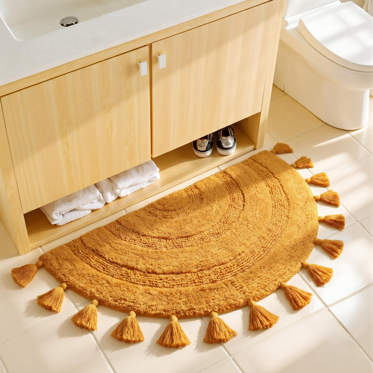 KOEXM soft cotton bath mat closeup reveals cozy fibers.