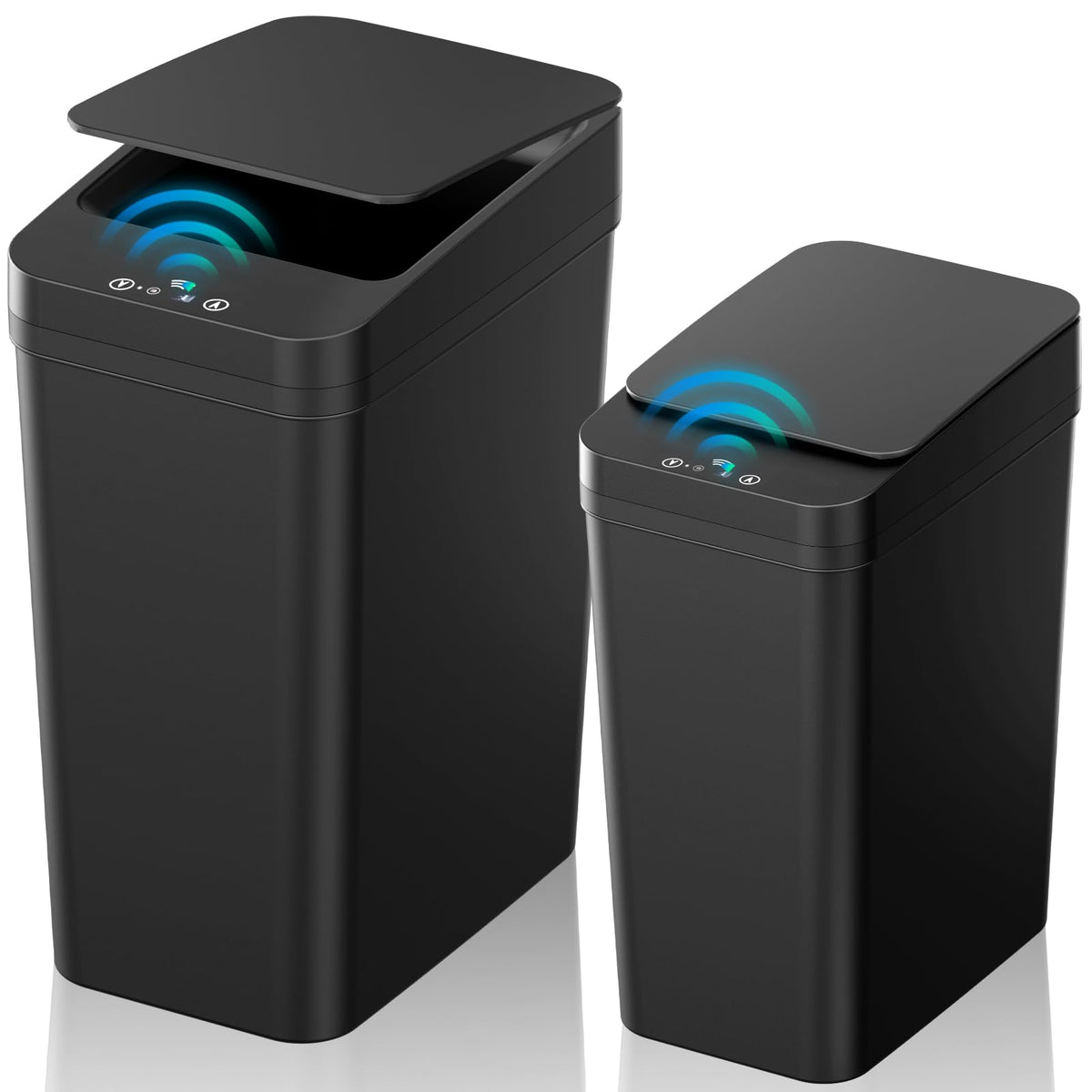 KOEYLE bathroom trash can with lid showcases a slim, space-saving design.