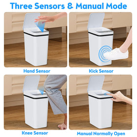 KOEYLE motion-sensor operation closeup, hands-free lid for hygienic everyday use.