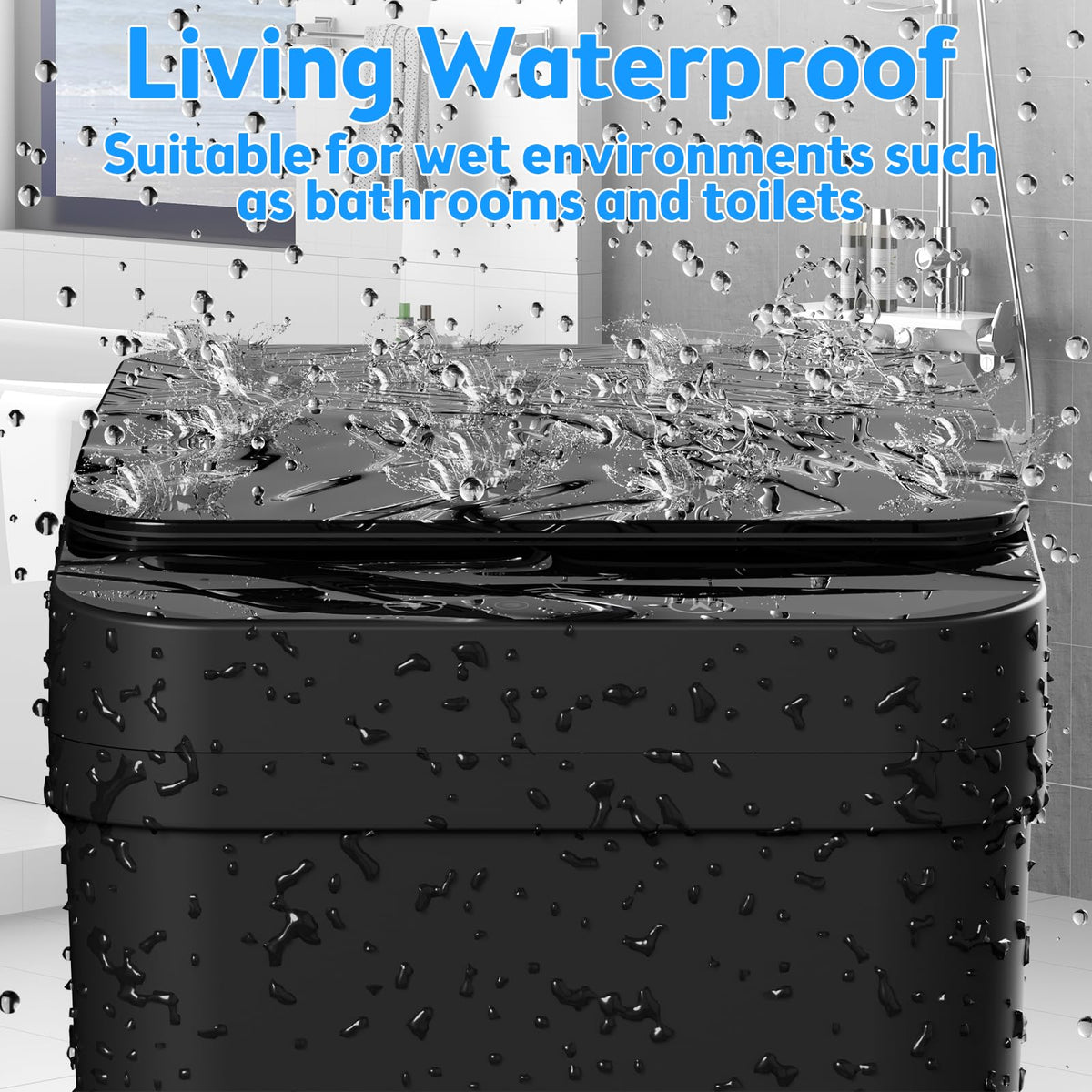 KOEYLE waterproof ABS trash bin withstands bathroom splashes.