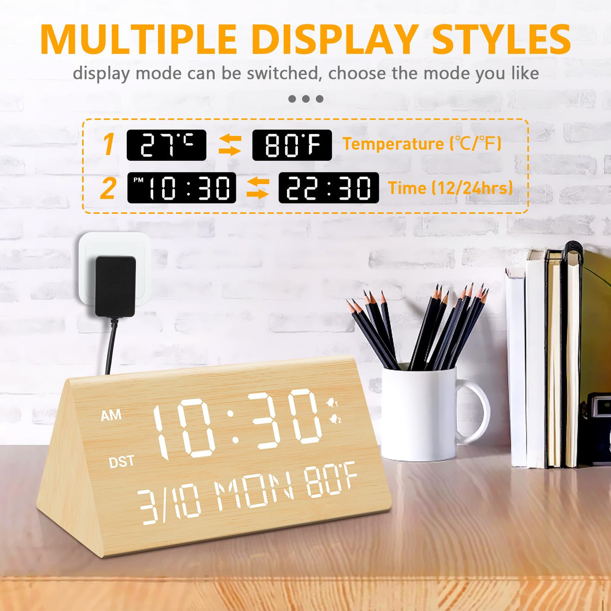 Kogonee dual alarm clock with snooze for gentle wake-up options.