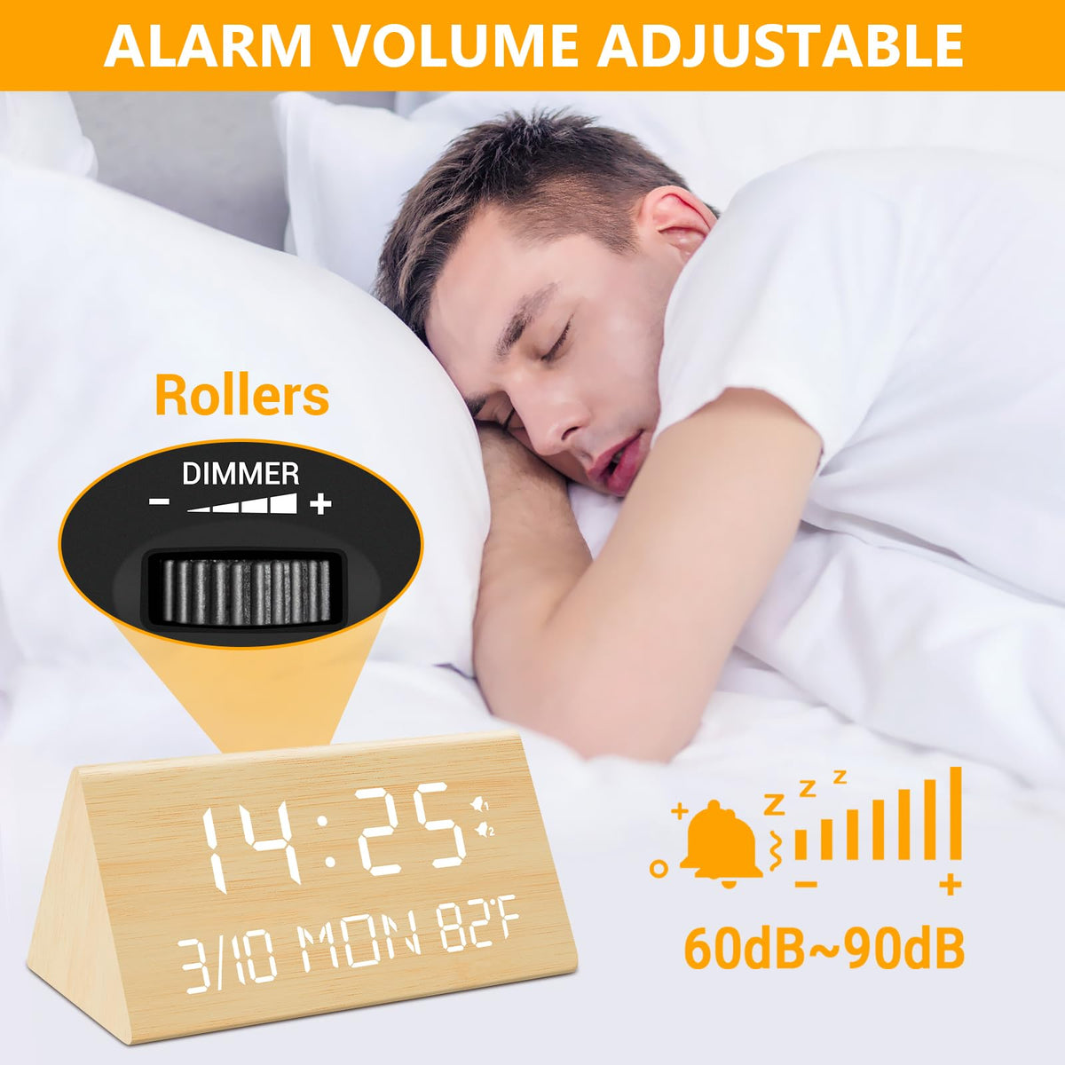 Kogonee alarm clock features dual USB ports for convenient device charging.
