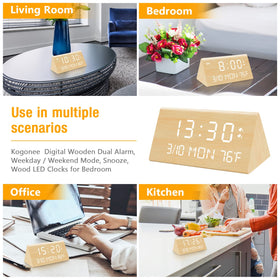 Kogonee bamboo clock displays temperature and date for quick checks.