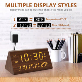 Kogonee bedside clock showcasing natural wood grain finish
