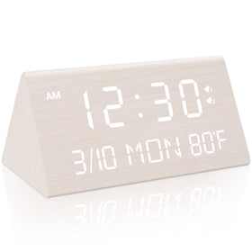 Kogonee wooden alarm clock with five level brightness for comfortable night viewing