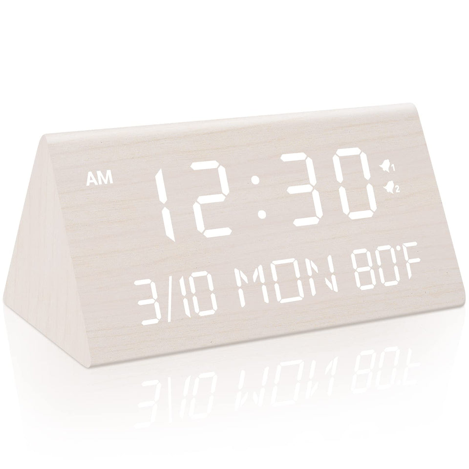 Kogonee wooden alarm clock with five level brightness for comfortable night viewing