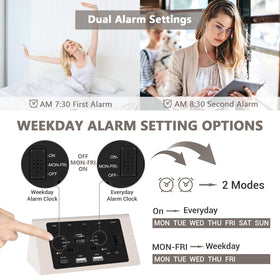 Kogonee wooden alarm clock dual alarms with flexible wake modes