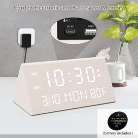Kogonee dual USB ports on the wooden alarm clock for convenient charging