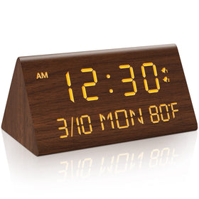 Kogonee wooden digital alarm clock front view for easy night visibility