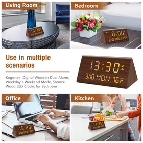 Kogonee wooden alarm clock memory battery preserves settings