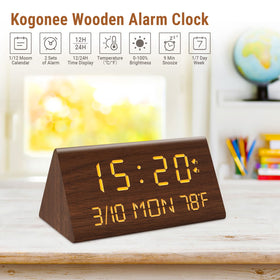 Kogonee alarm clock with dual USB ports for device charging