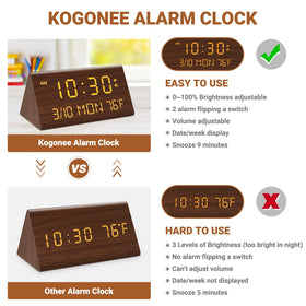 Kogonee wooden alarm clock wood grain design enhances decor