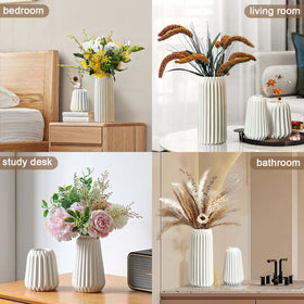 Kogxscej white vases suited for wet and dry arrangements at home.