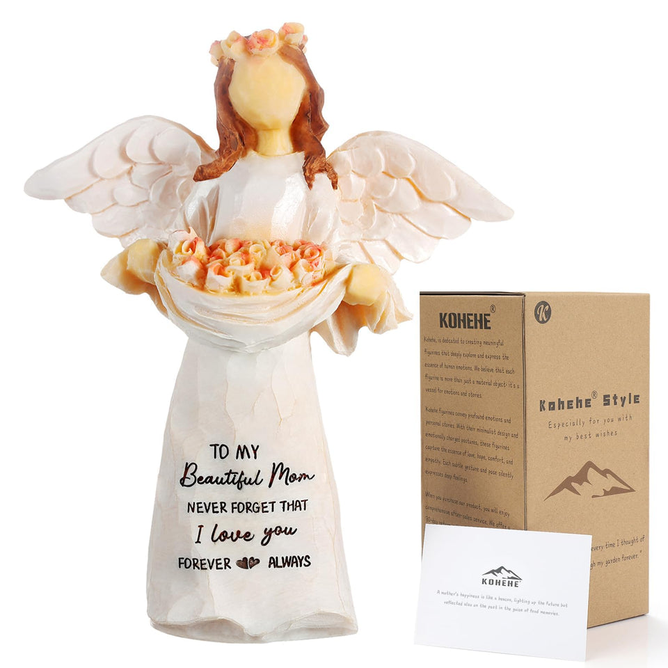Kohehe angel figurine holding flowers, sentimental mom gift for birthdays.