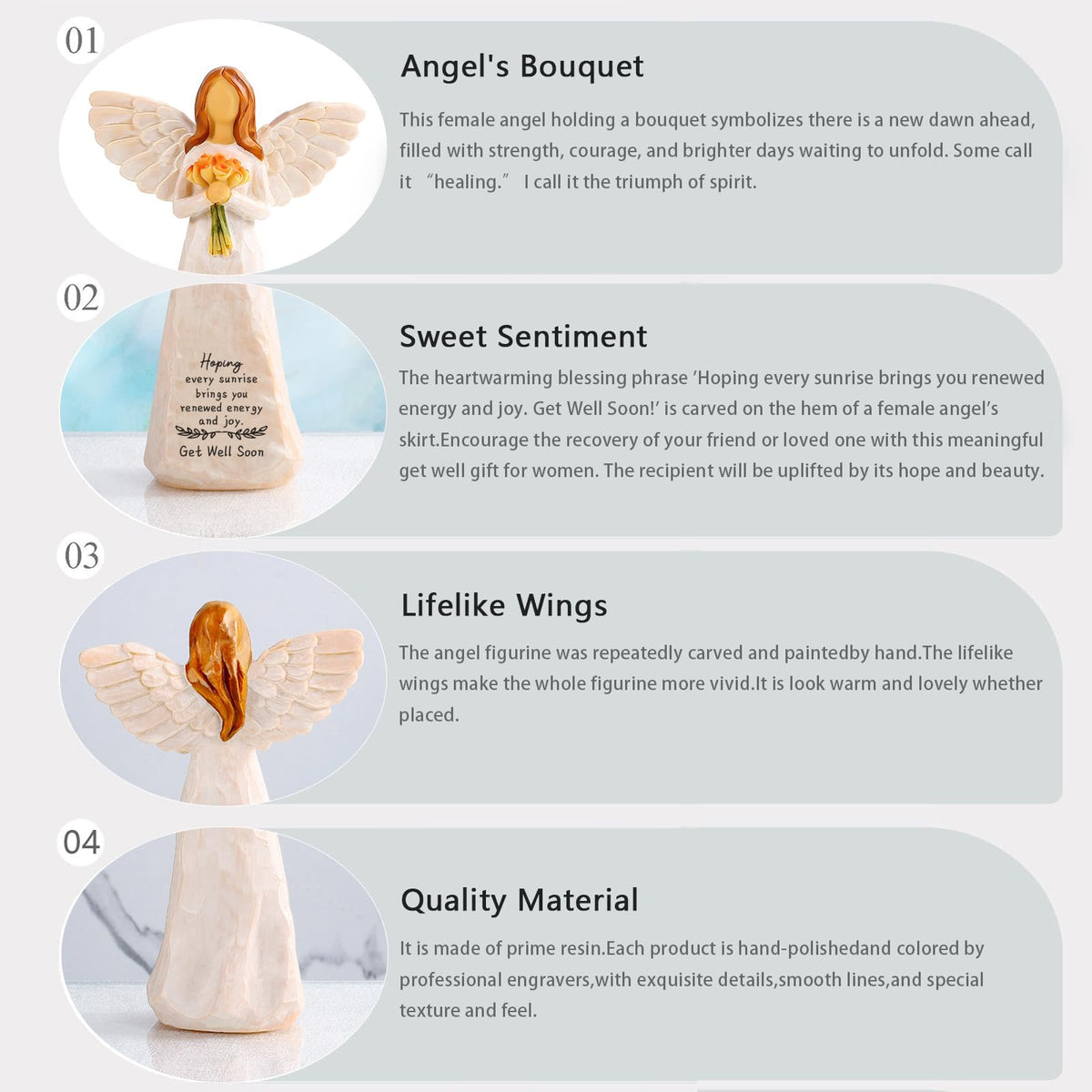 Kohehe Get Well Angel Figurine highlights exquisite craftsmanship and safe resin materials.