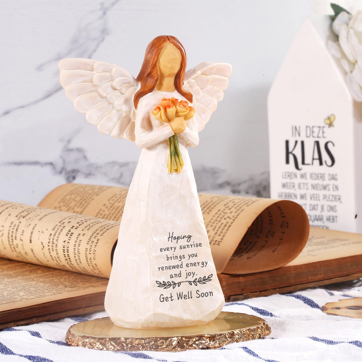 Kohehe Get Well Angel Figurine, display-ready box with blessing card.