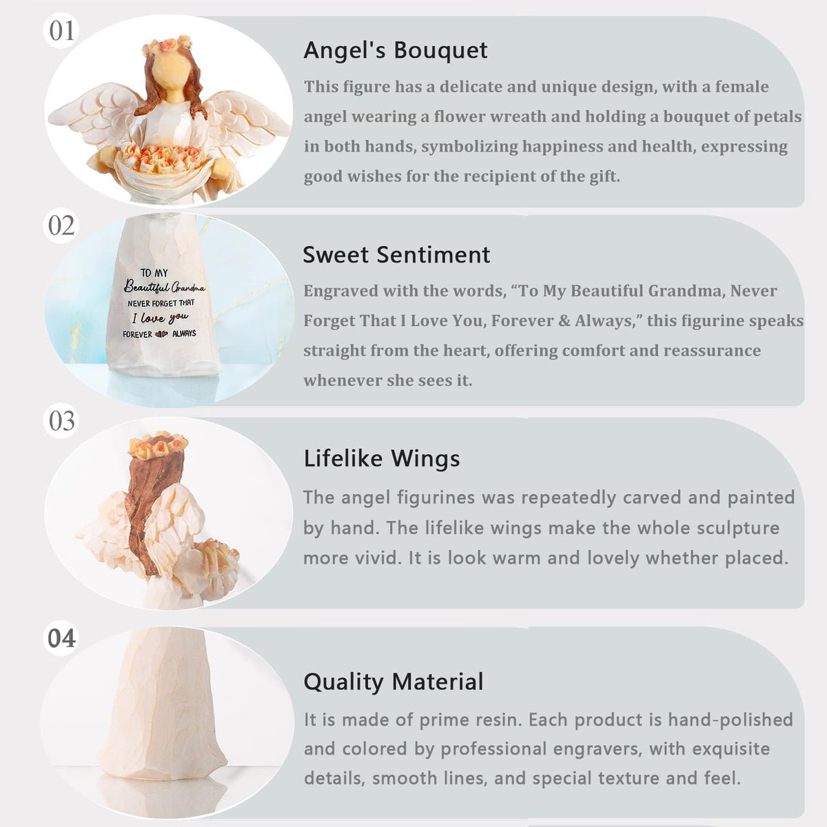 Kohehe Grandma Angel Figurine on mantel for warm home decor