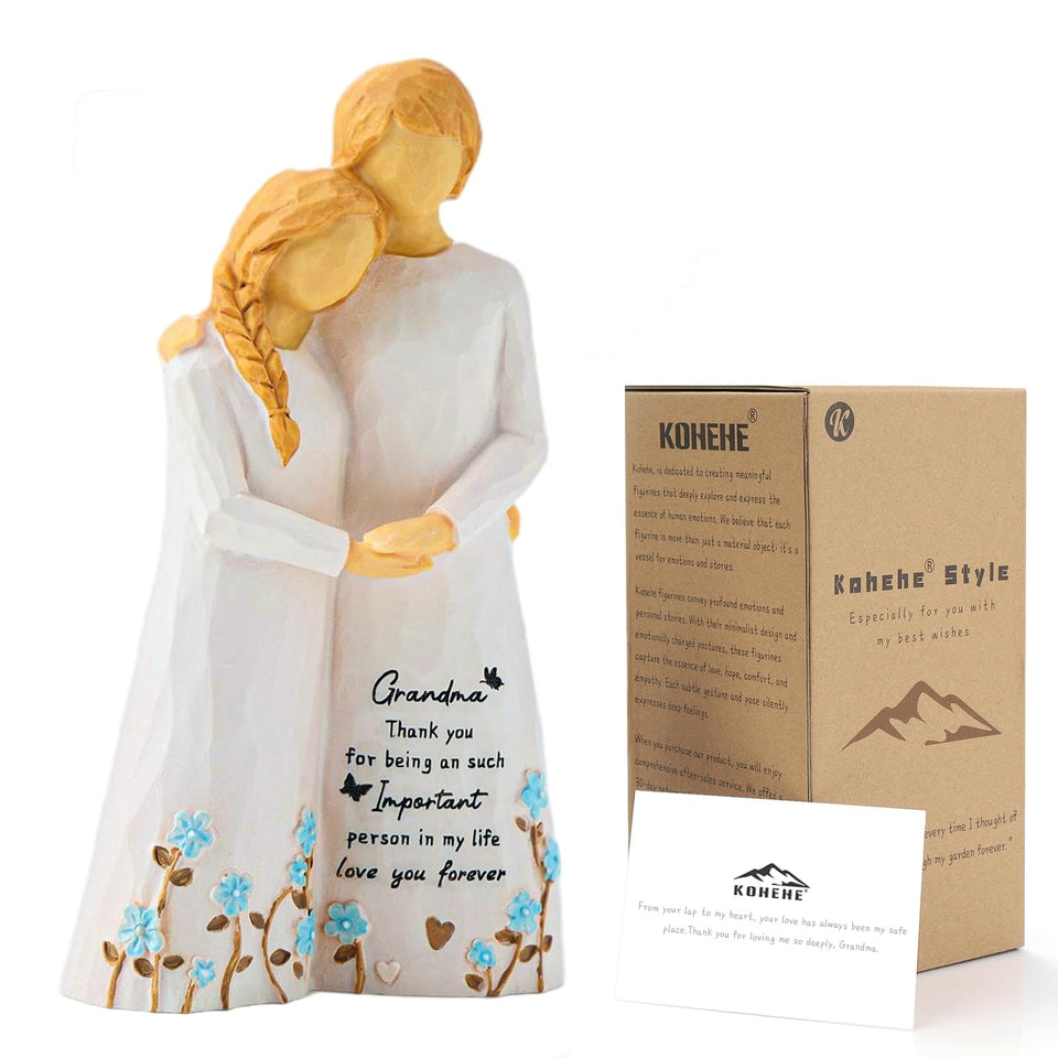 Kohehe Grandma Gifts figurine with a warm embrace for shelf decor.
