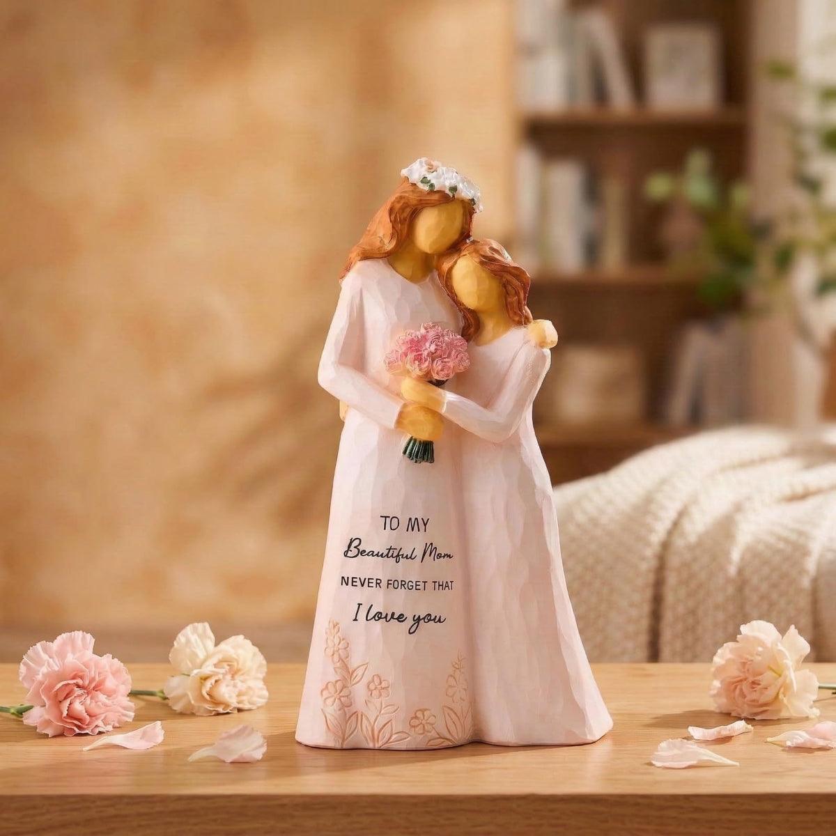 Kohehe handmade resin mom gift figurine showing a warm embrace.