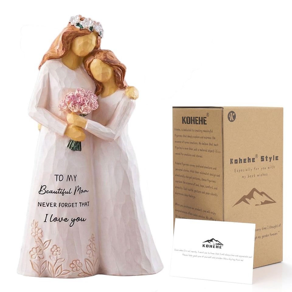 Kohehe mother-daughter figurine with flowers, a sweet keepsake for mom's birthday.