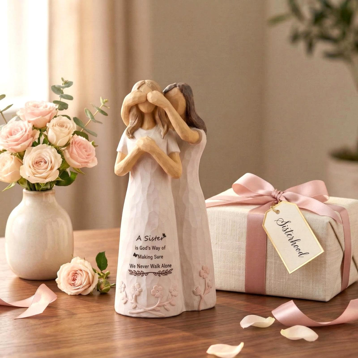 Kohehe sister gifts figurine with floral details for timeless shelf decor
